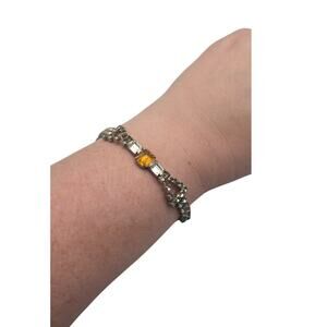 Vintage Art Deco Rhinestone Bracelet – Amber & Clear Stones